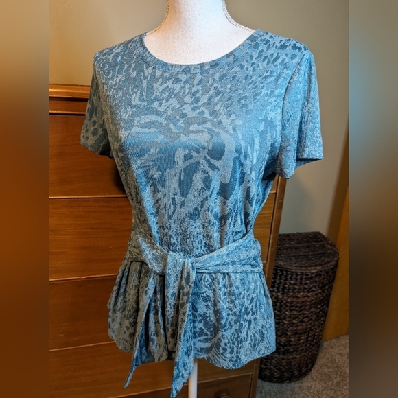 Simply Vera VERA WANG Belted Turquoise Top Blouse SZ M - Picture 2 of 10